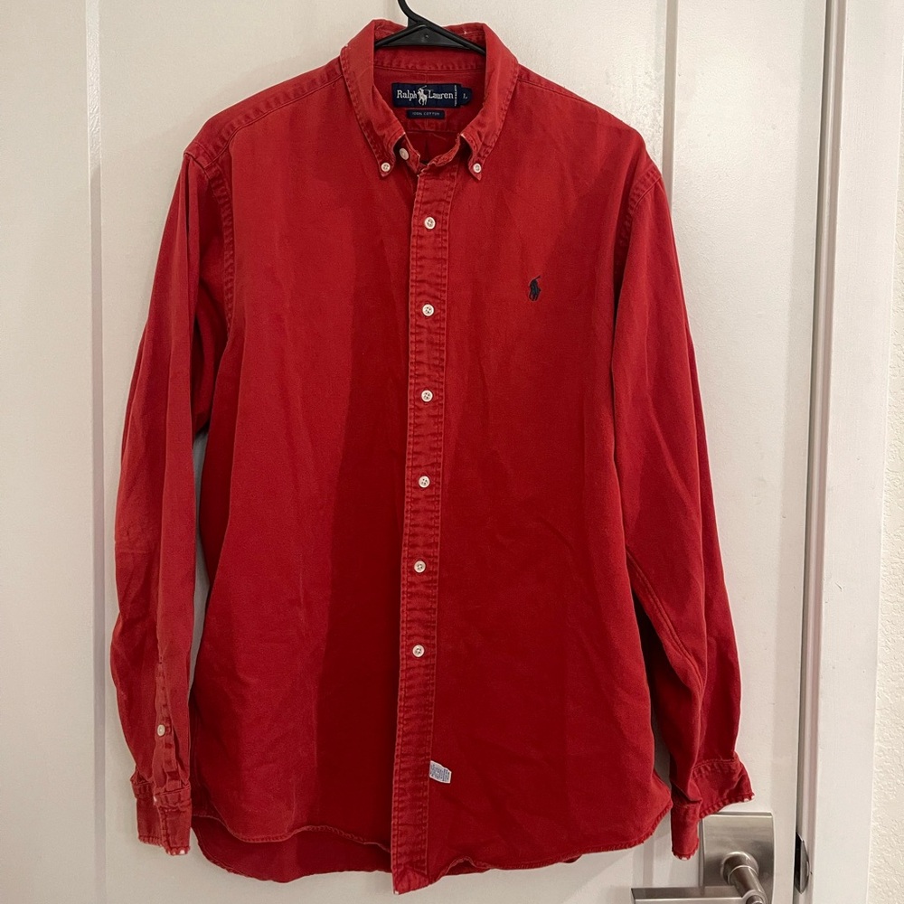 Vintage 90s Preppy Ralph Lauren Classic Red Button-Down Shirt